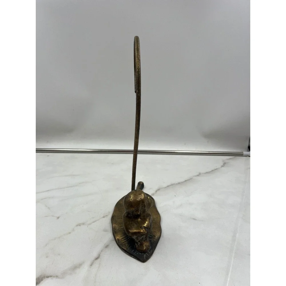 Vintage Brass Monkey Banana Hanger Leaf Base Tropical Kitchen Decor Bronze Tone